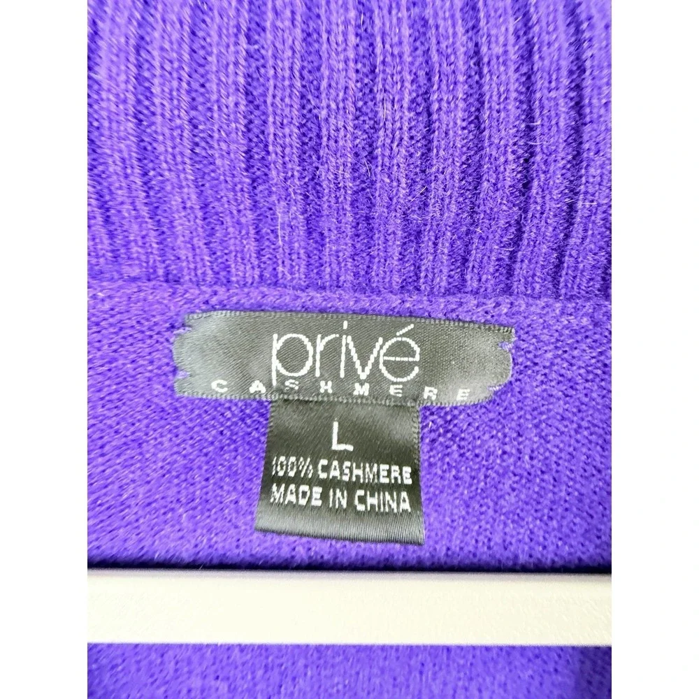Prive‎ 100% Cashmere Sweater Women's L Purple Shawl Collar Pullover Old Money
